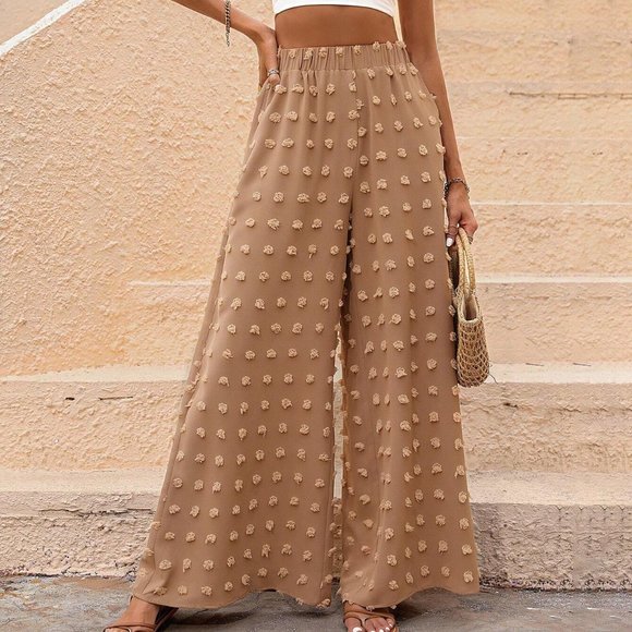 Tan Boho Womens Swiss Dot Wide Leg Pants - Picture 4 of 5